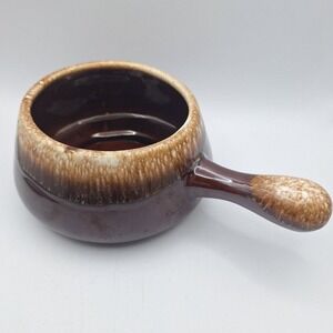 McCoy Pottery Onion Soup Bowl Brown Drip Glaze Handle‎ USA Vintage